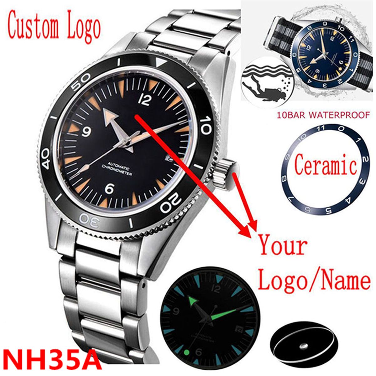 Jewelry Style Watches - Benutzerdefinierte Logo NH35 Bewegung Uhr 10bars