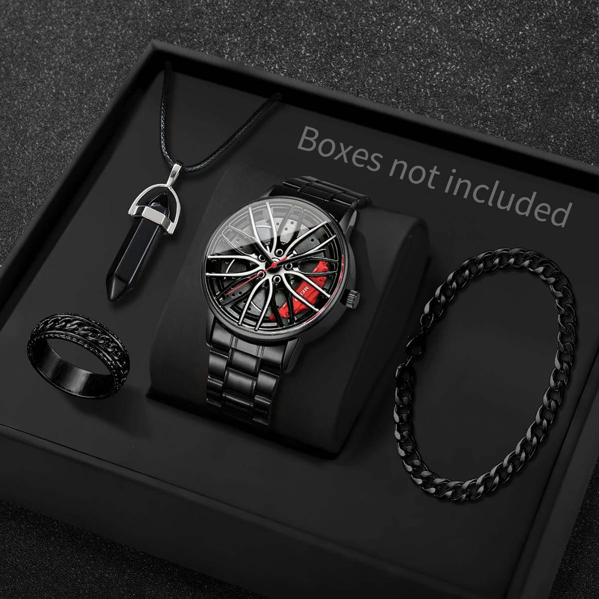 Jewelry Like Watches - 4-teiliges Set Modische 3D-Autorad-Zifferblatt Herren Sportuhren